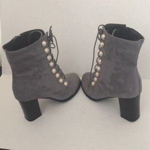 Winter Women Pearl Gray Lace up Ankle Boots (Size: 8)